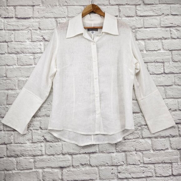 Stina Sayre Tops - Stina Sayre White 100% Linen Collared Button Up Shirt Lagenlook  XL